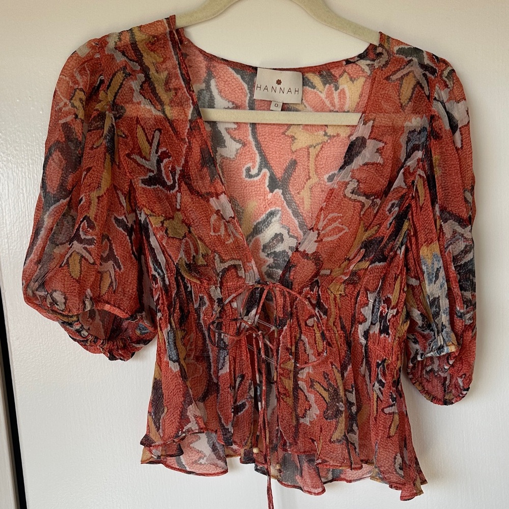 Hannah Women's Boho Floral Blouse - Red and Black